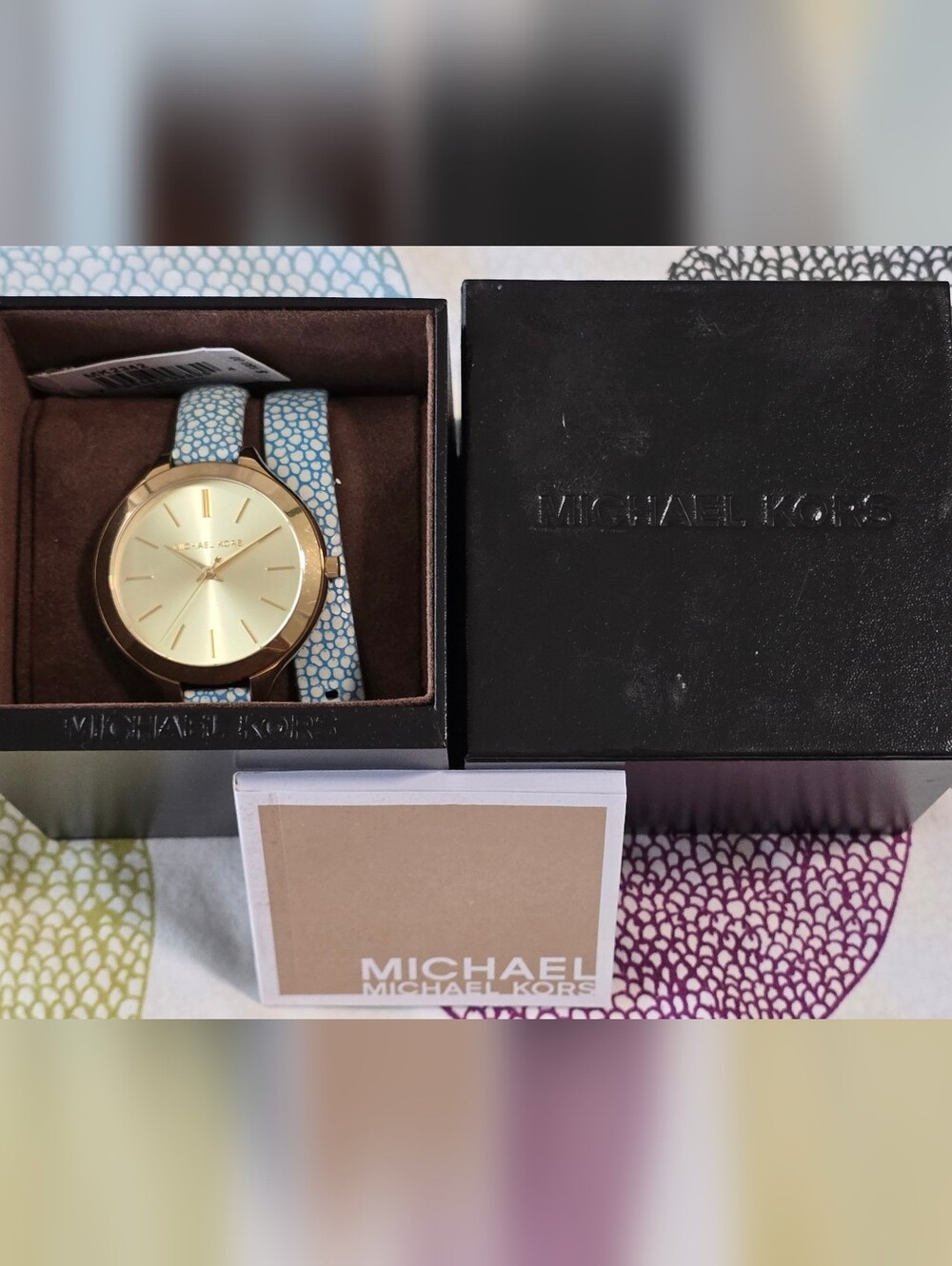 Michael Kors MK2342 Gold Tone Wrap Watch Blue Leather Strap w/ Box - Picture 3 of 9